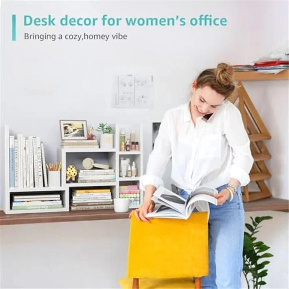Desk Shelves Desktop Organizer White Office Storage Corner Bookshelf Table Top